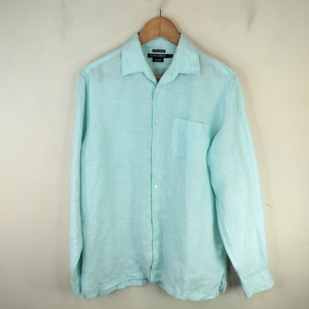Island Company Linen Shirt Mens Small Long Sleeve Beach Coastal Vacation.Aqua